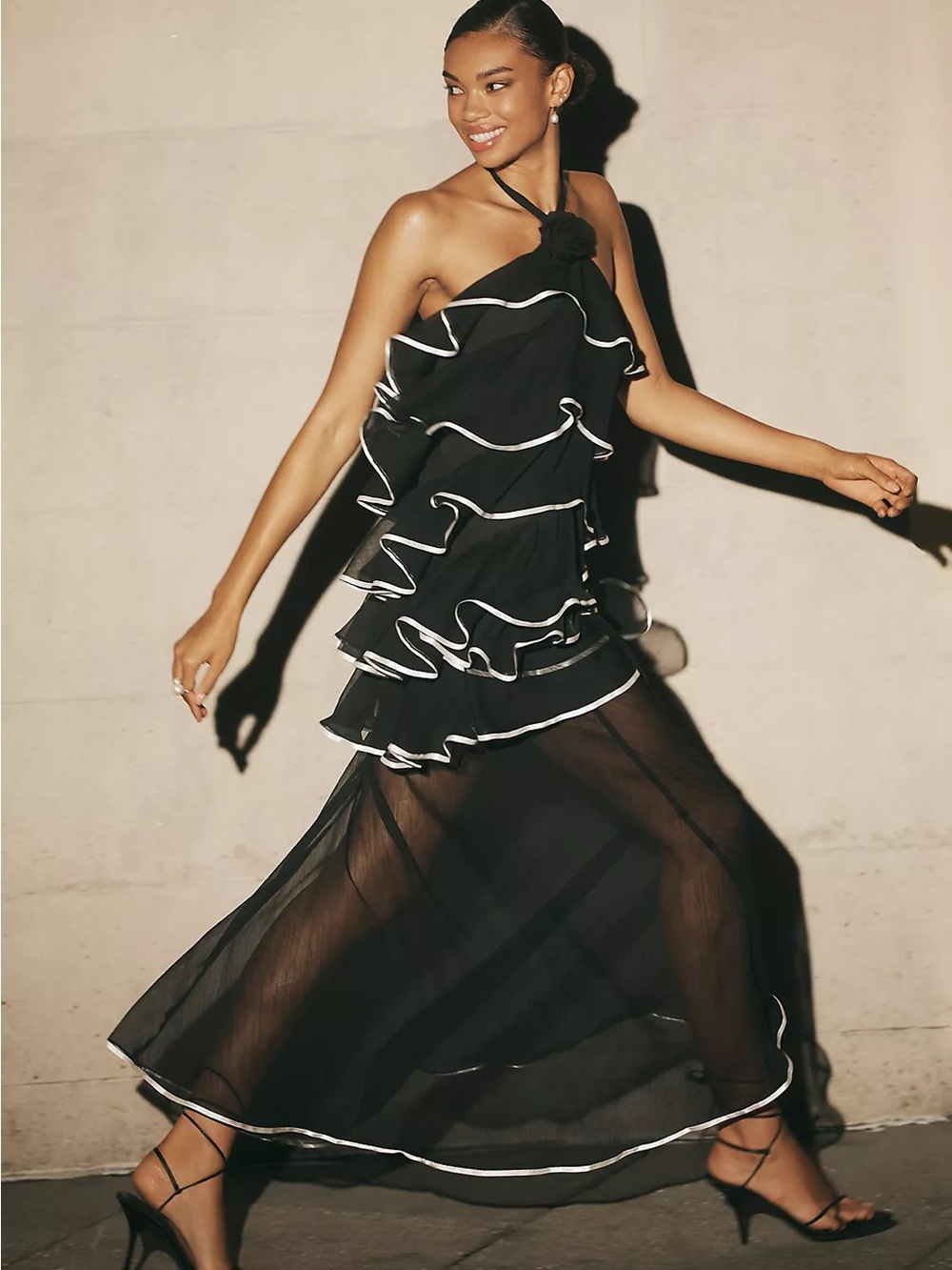 Elliatt Melissa halter Ruffle Tiered Sheer Maxi Dress